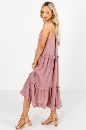 Mauve Partially Lined Boutique Midi Dresses for Women