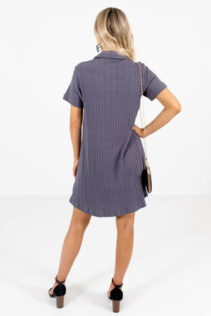 Women’s Slate Gray Shirt Collar Style Boutique Mini Dress