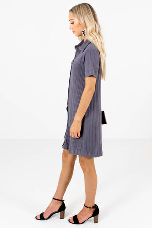 Slate Gray High-Quality Ribbed Material Boutique Mini Dresses for Women