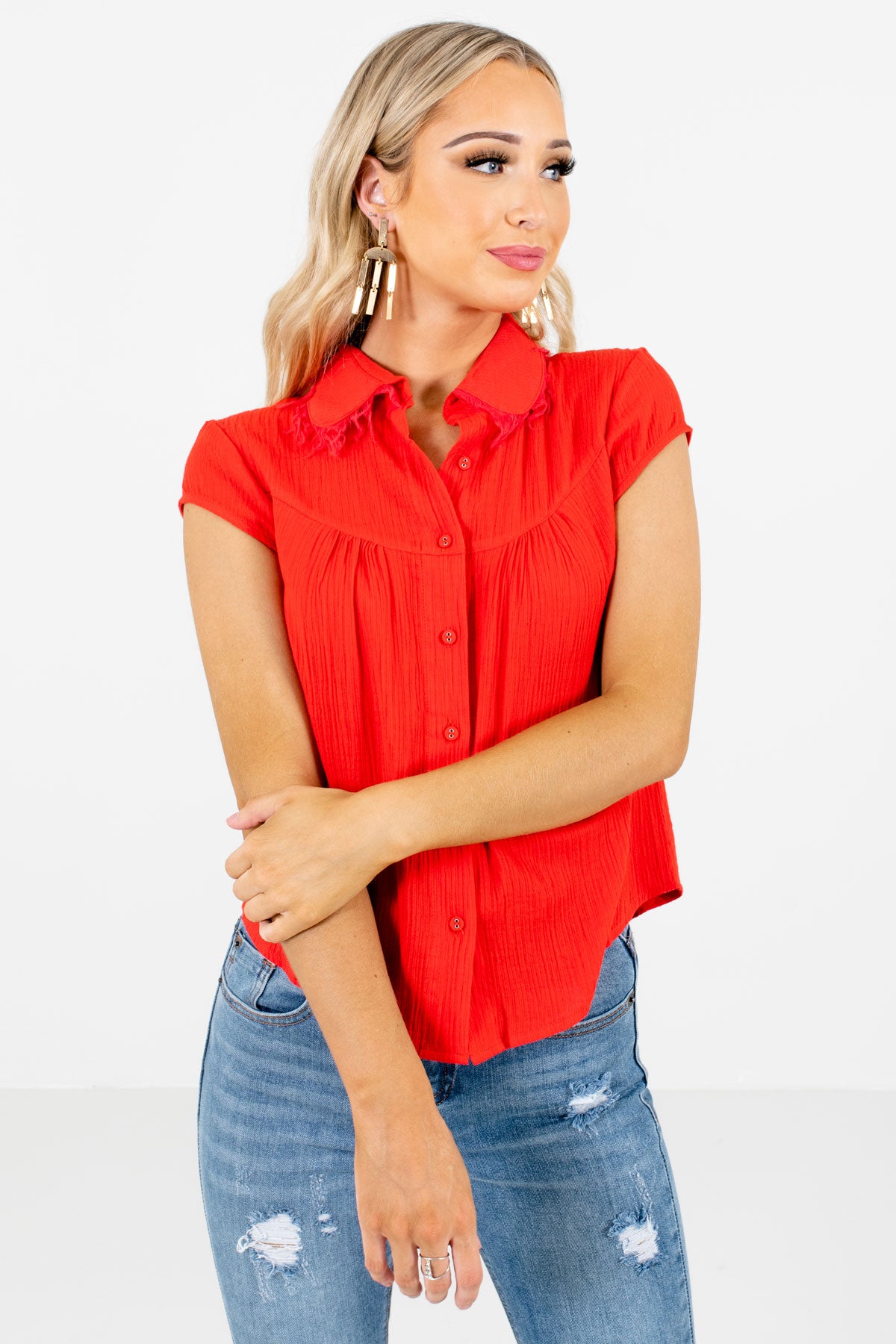 Women's Red High-Low Hem Boutique Shirt