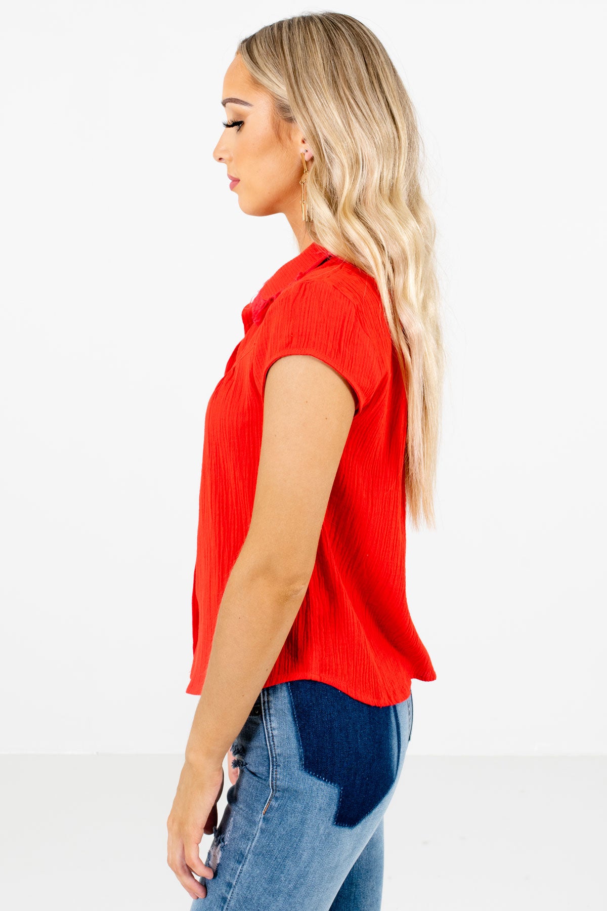 Red V-Neckline Boutique Shirts for Women