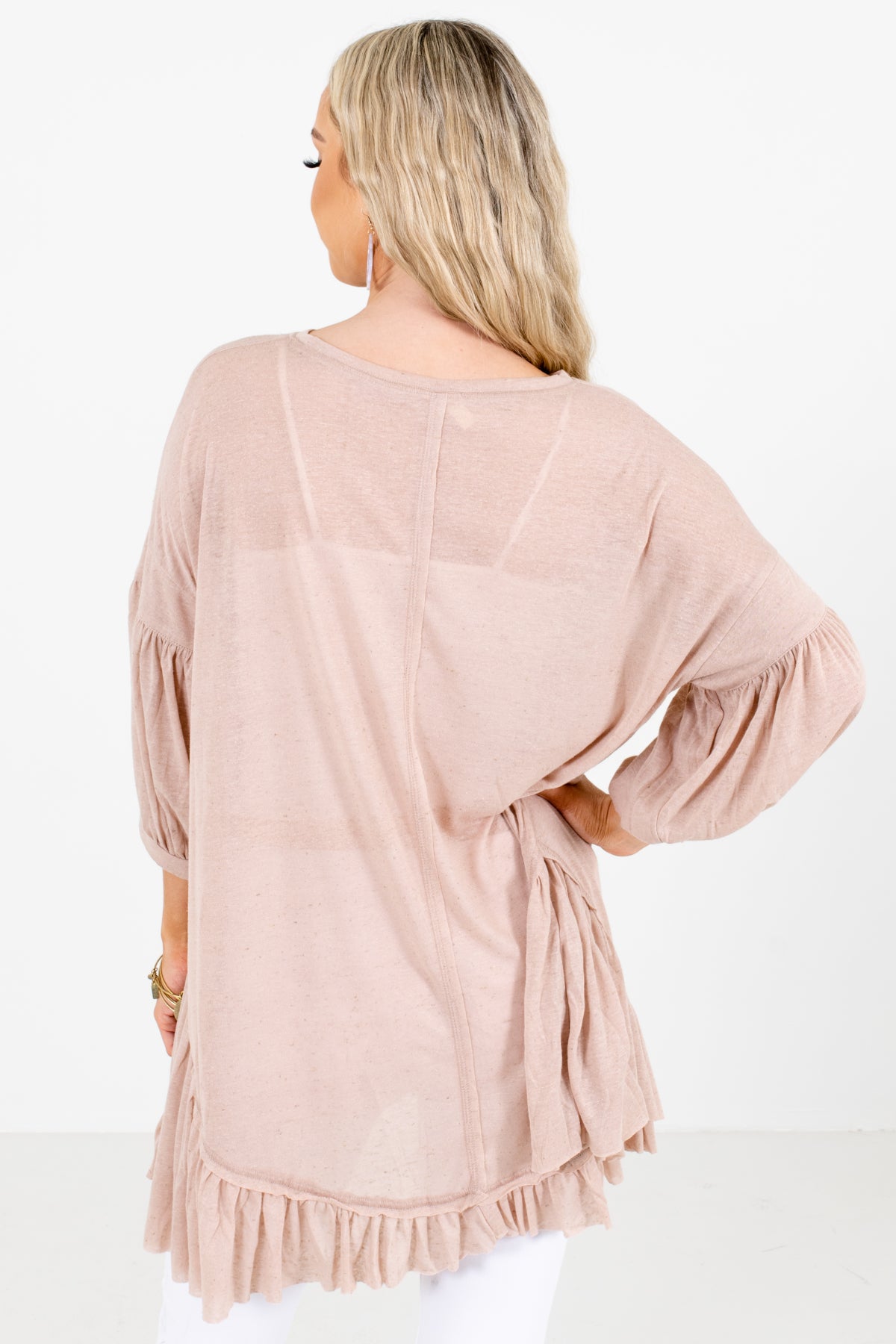 Women's Beige Pleated Accented Boutique Top