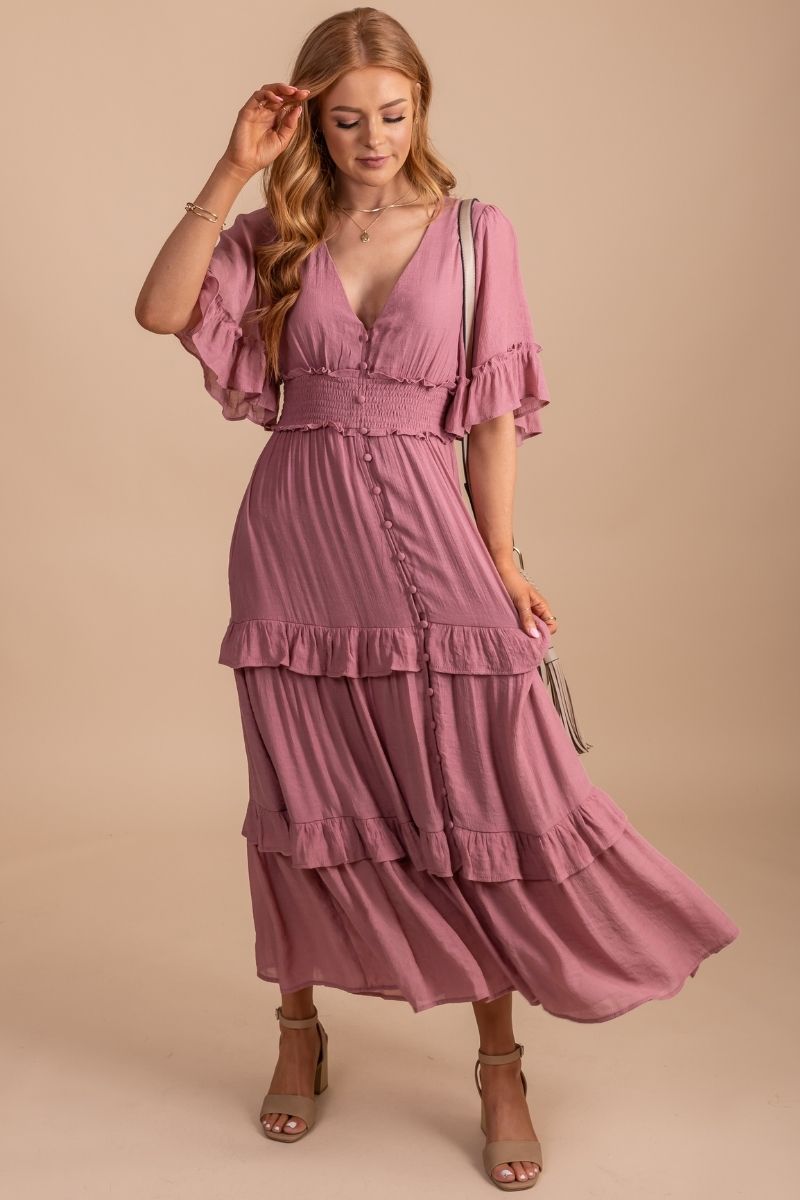 purple maxi dress with buttons 