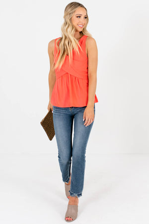 Bright Coral Orange Faux Wrap Tank Affordable Online Boutique