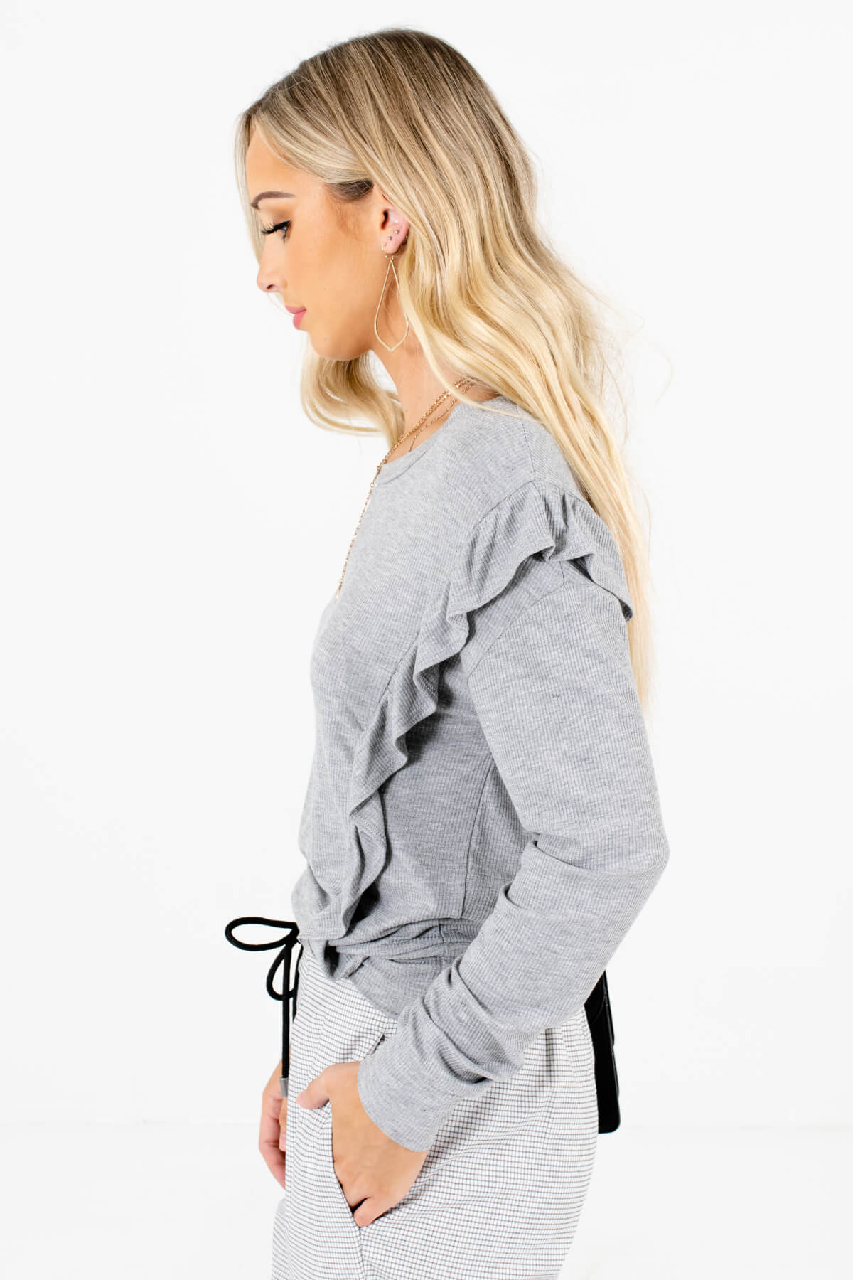Heather Gray Ribbed Material Boutique Tops for Women