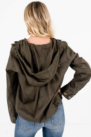Women's Olive Green Adjustable Drawstring Hem Boutique Jacket