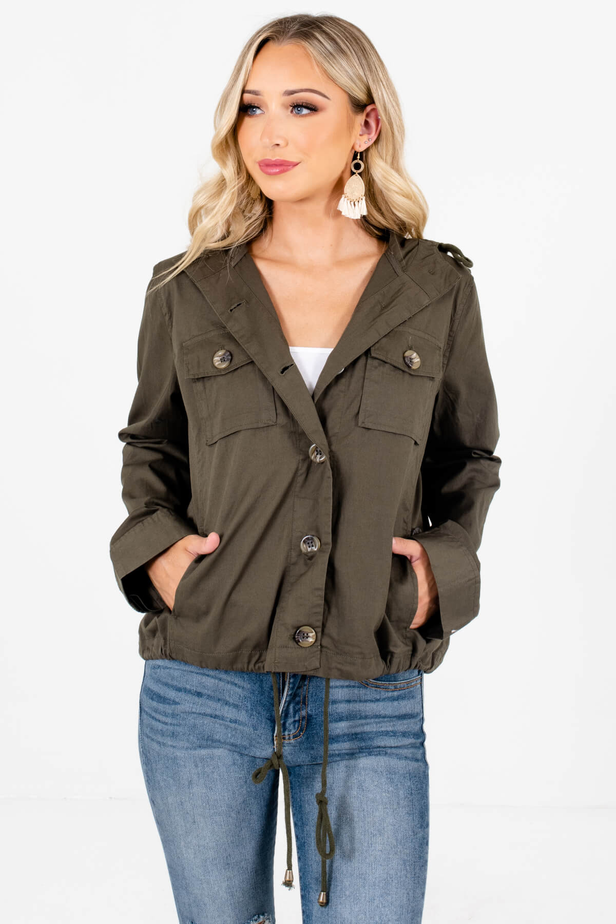 Women's Olive Green Lightweight High-Quality Material Boutique Jacket