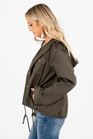 Olive Green Boutique Jackets with Pockets for Women