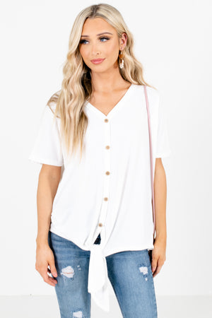 White Button-Up Front Boutique Tops for Women