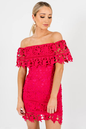 Hot Pink Crochet Lace Overlay Boutique Mini Dresses for Women