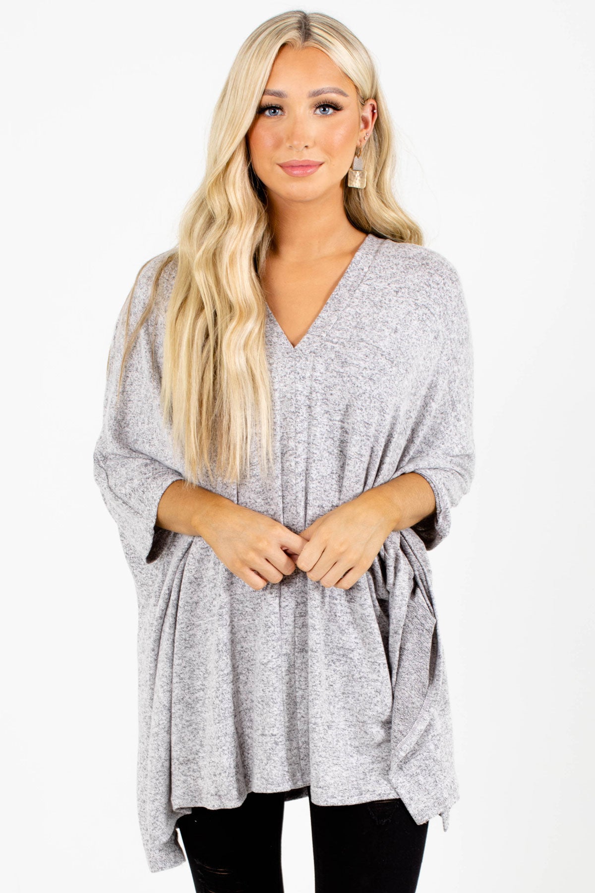 Gray Cute and Comfortable Boutique Poncho Tops for Women