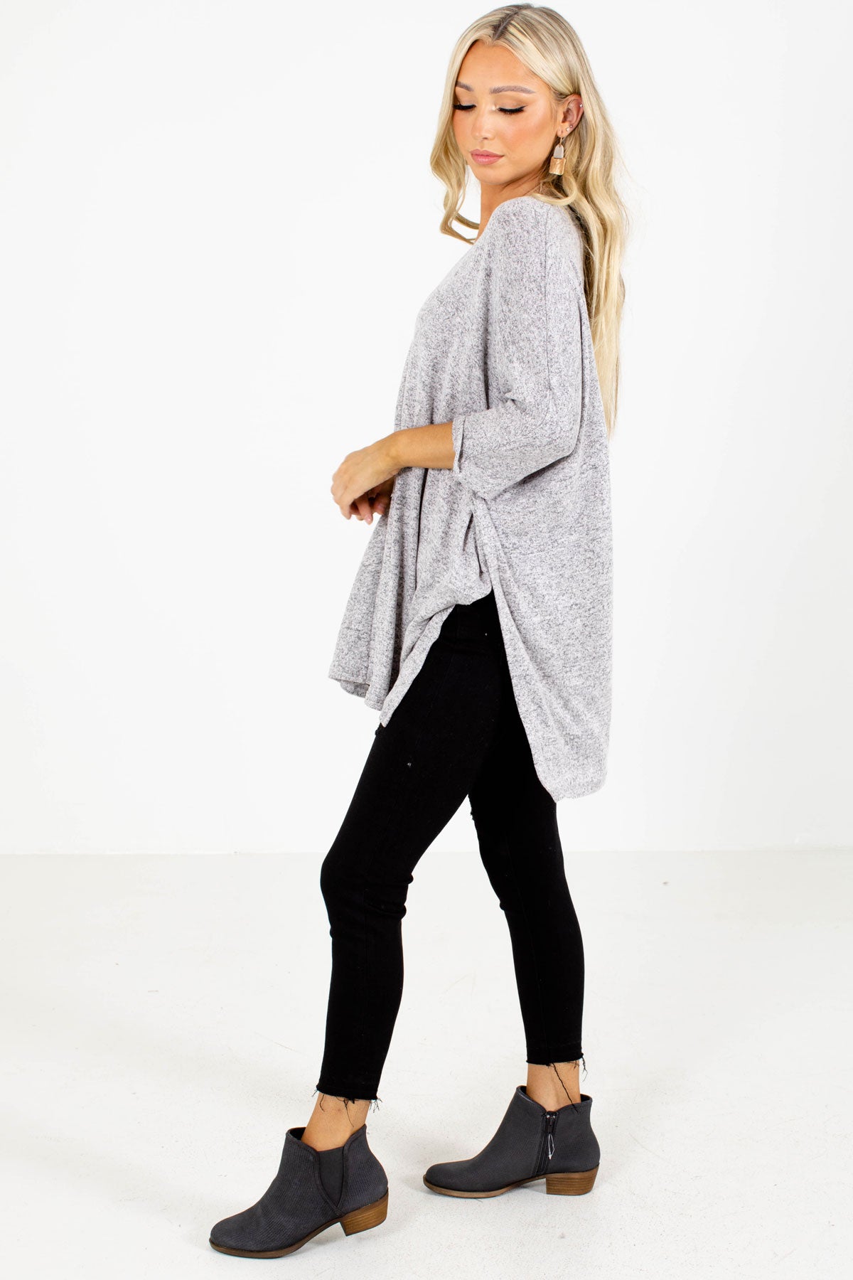 Gray Poncho Style Boutique Tops for Women