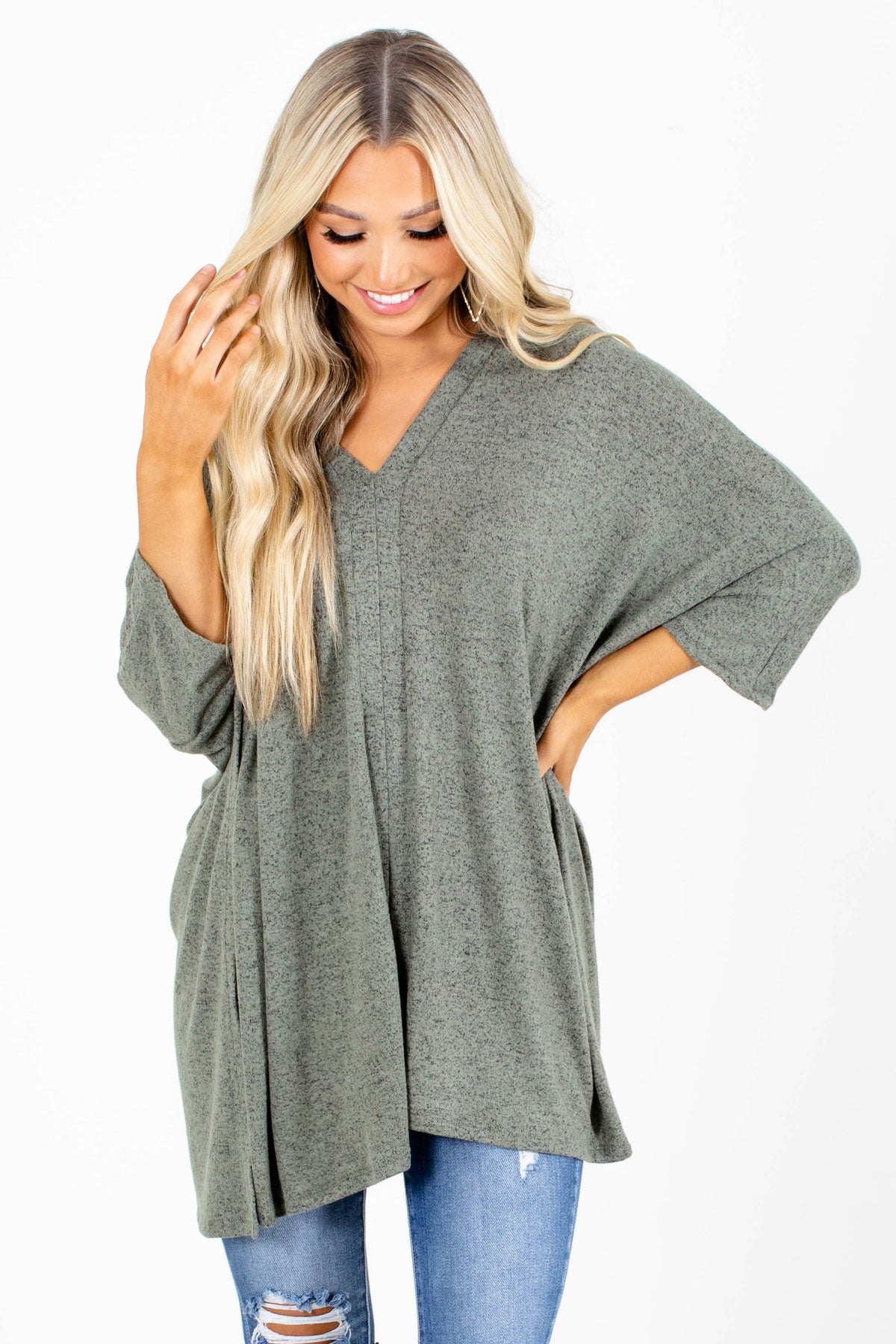 Heather Light Sage Poncho Top For Women