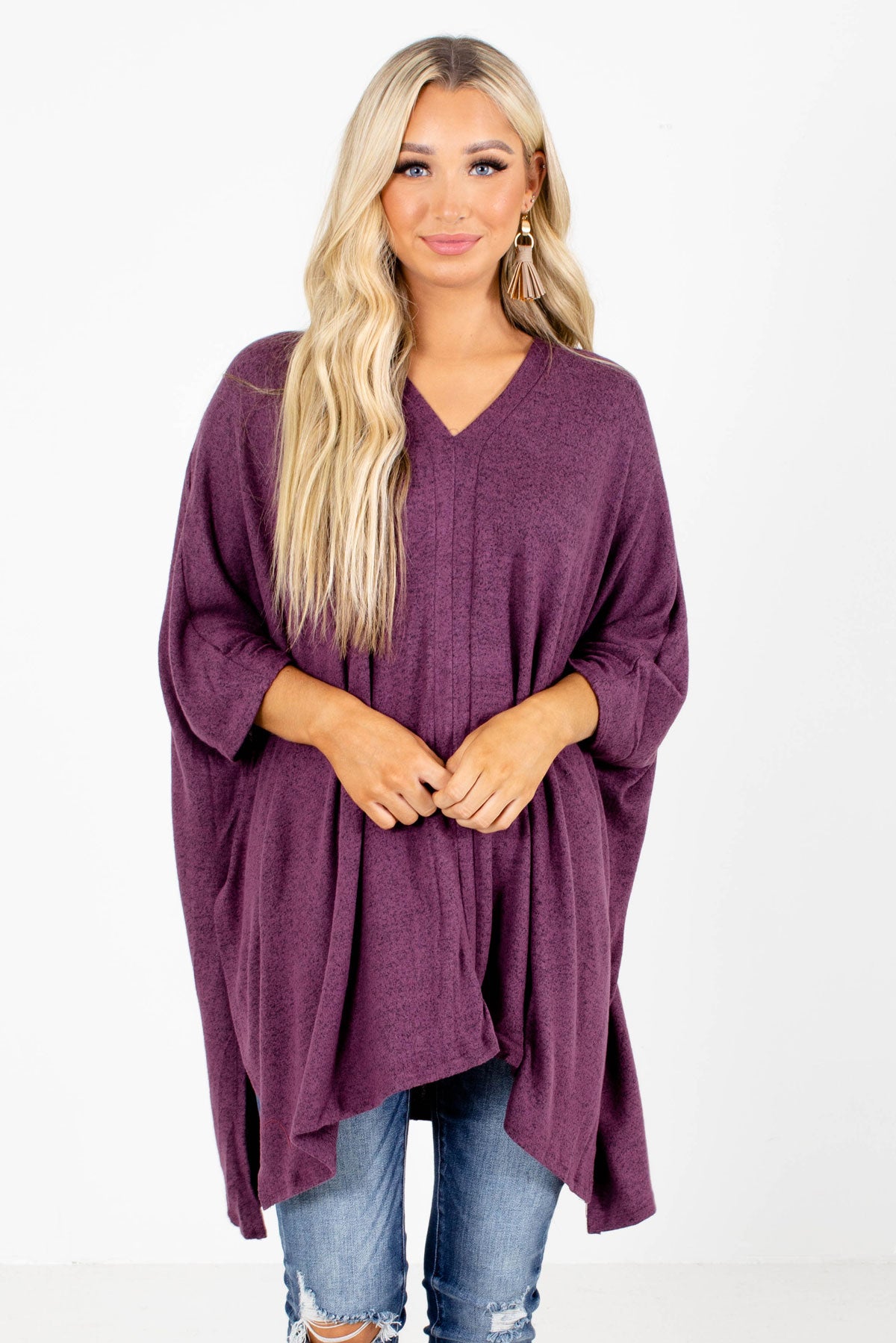Boutique Poncho Top for Women in Purple