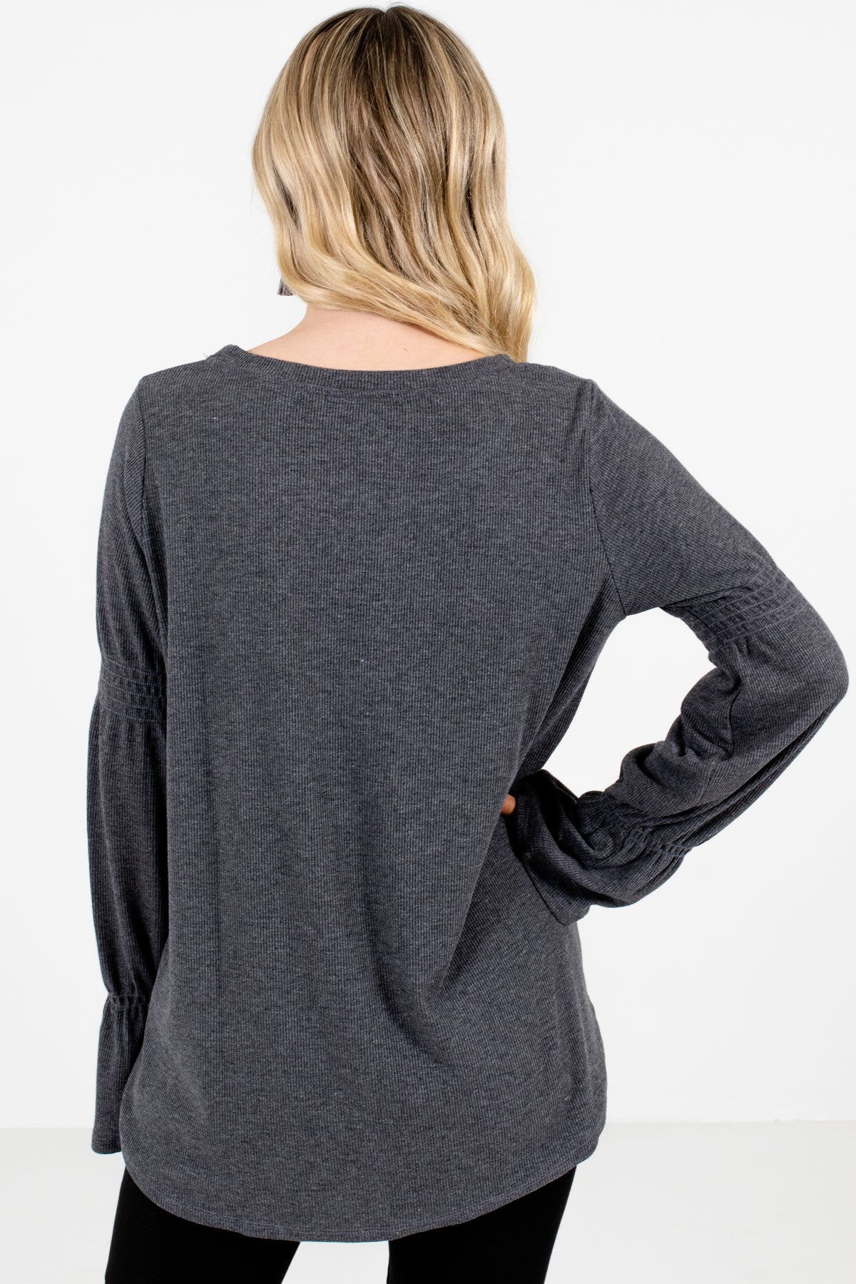 Women’s Charcoal Gray Bell Sleeve Style Boutique Tops