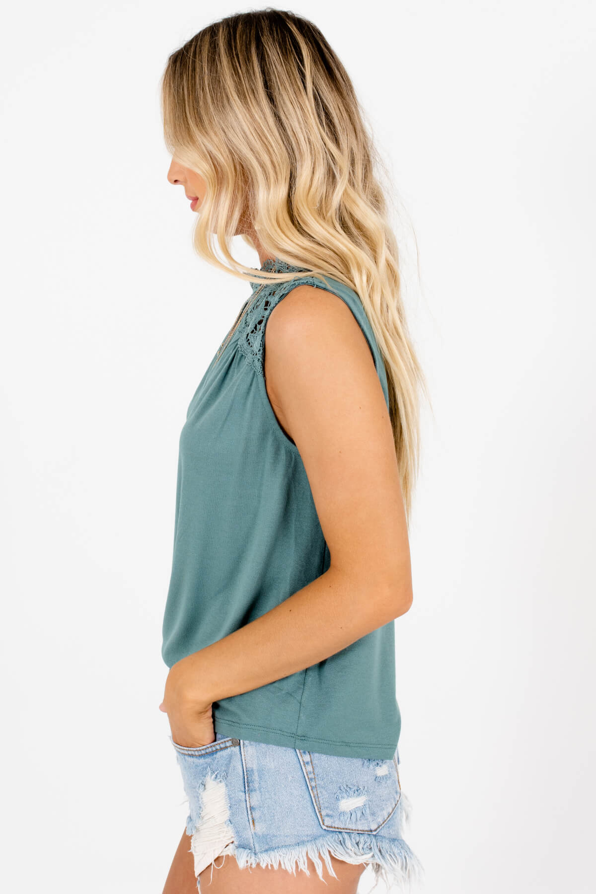Teal Turquoise Green Lace Tank Tops Affordable Online Boutique