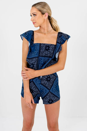 Navy Blue Bandana Print Paisley Rompers Affordable Online Boutique