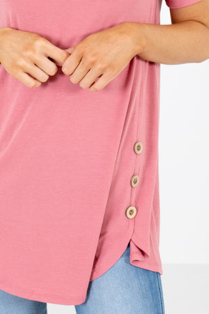 Button Detailed Boutique Top in Pink for Women