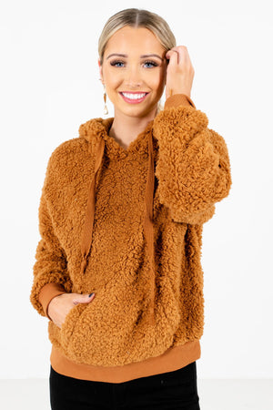 Tawny Orange High-Quality Faux Sherpa Material Boutique Hoodies for Women