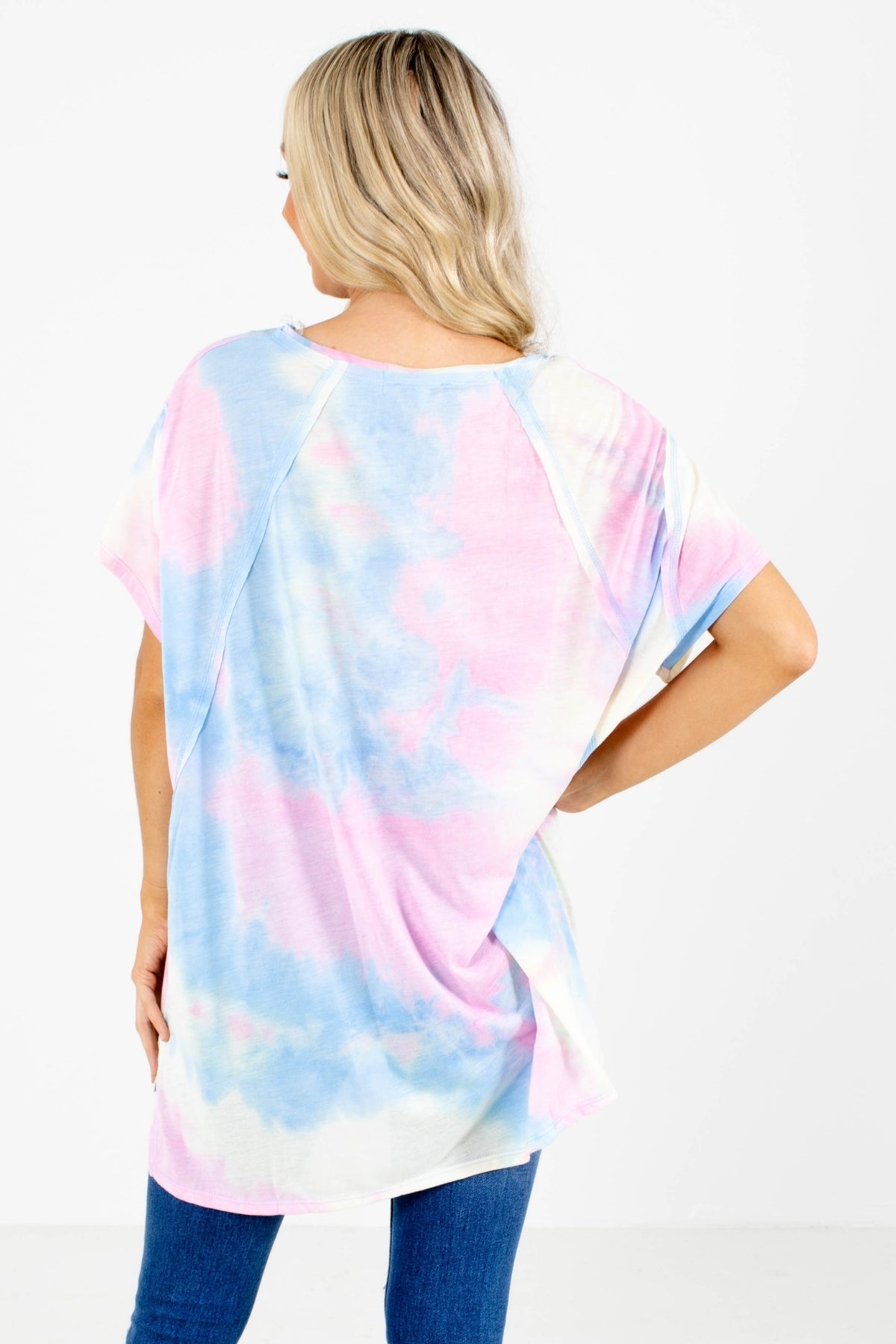 Pink, Blue, and White Tie Dye Boutique Top