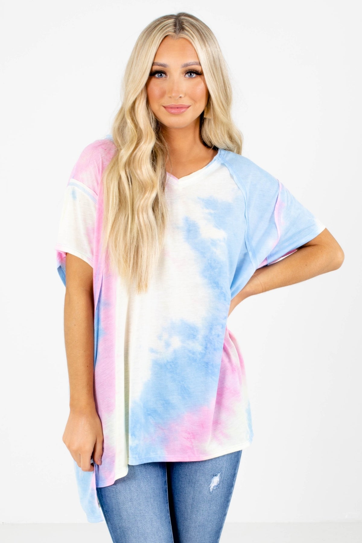 Oversized Tie Dye Boutique Top in Pink and Blue