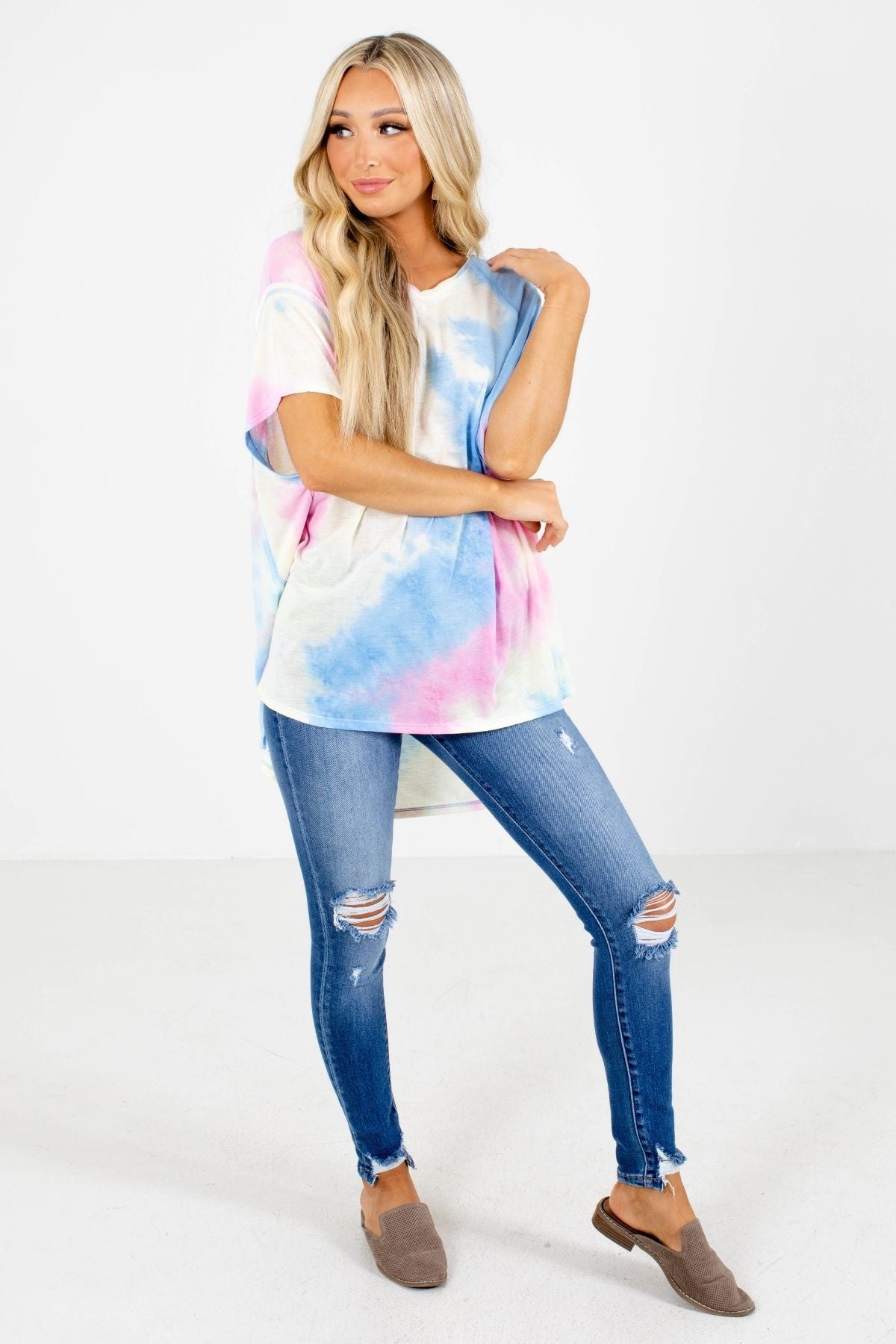 Blue and Pink Tie Dye Boutique Top