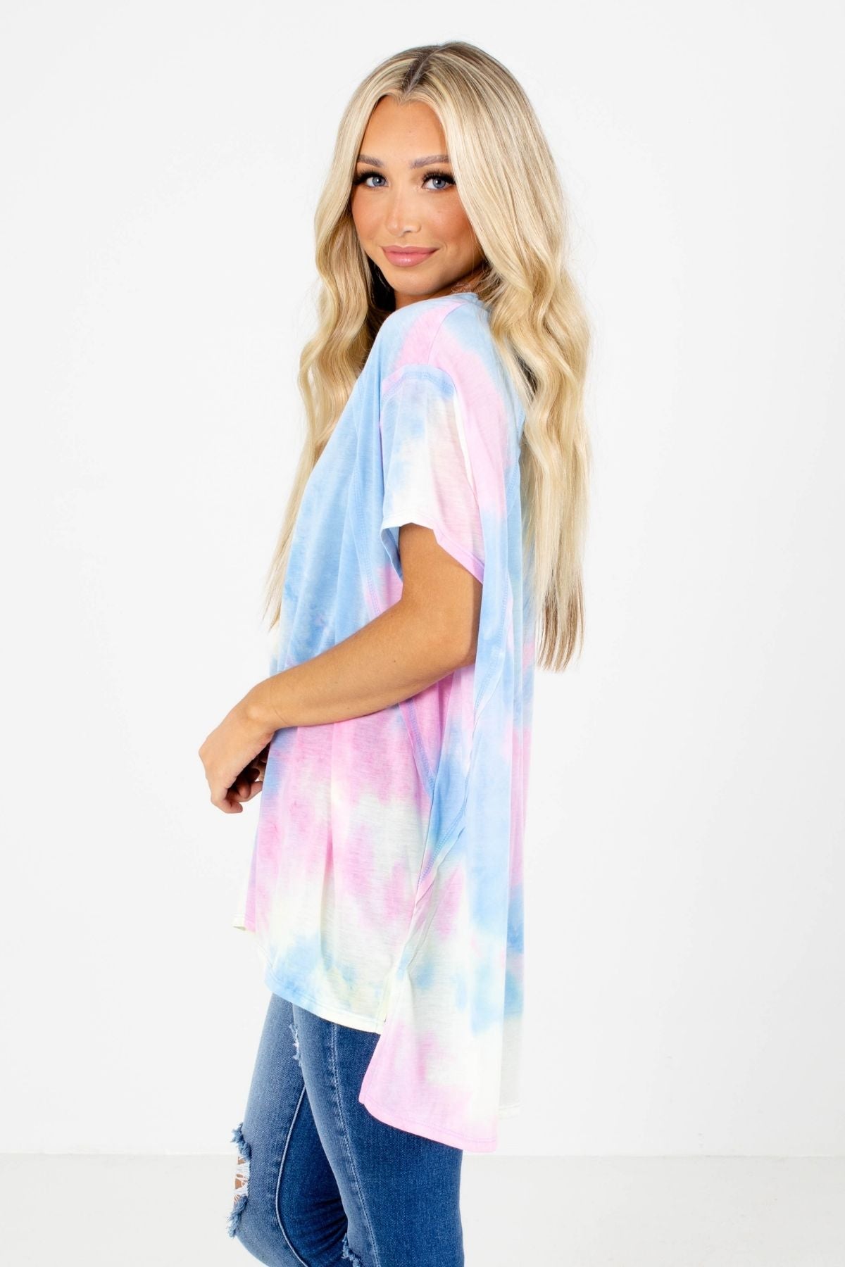 Tie Dye Boutique Top with High Low Hem