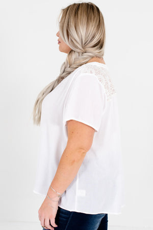 White Button-Up Front Boutique Plus Size Tops for Women