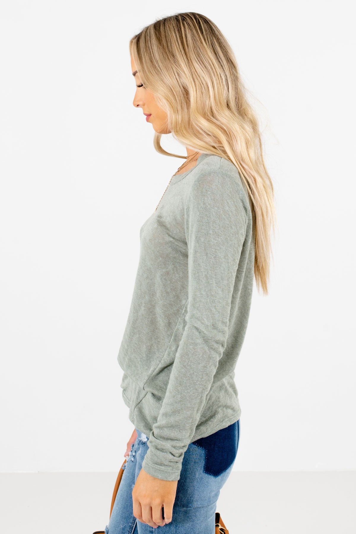 Sage Green Long Sleeve Boutique Tops for Women