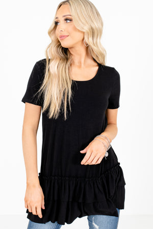 Black Round Neckline Boutique Tops for Women