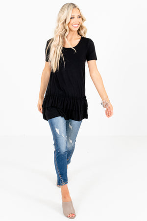 Women's Black Short Sleeve Boutique Tops
