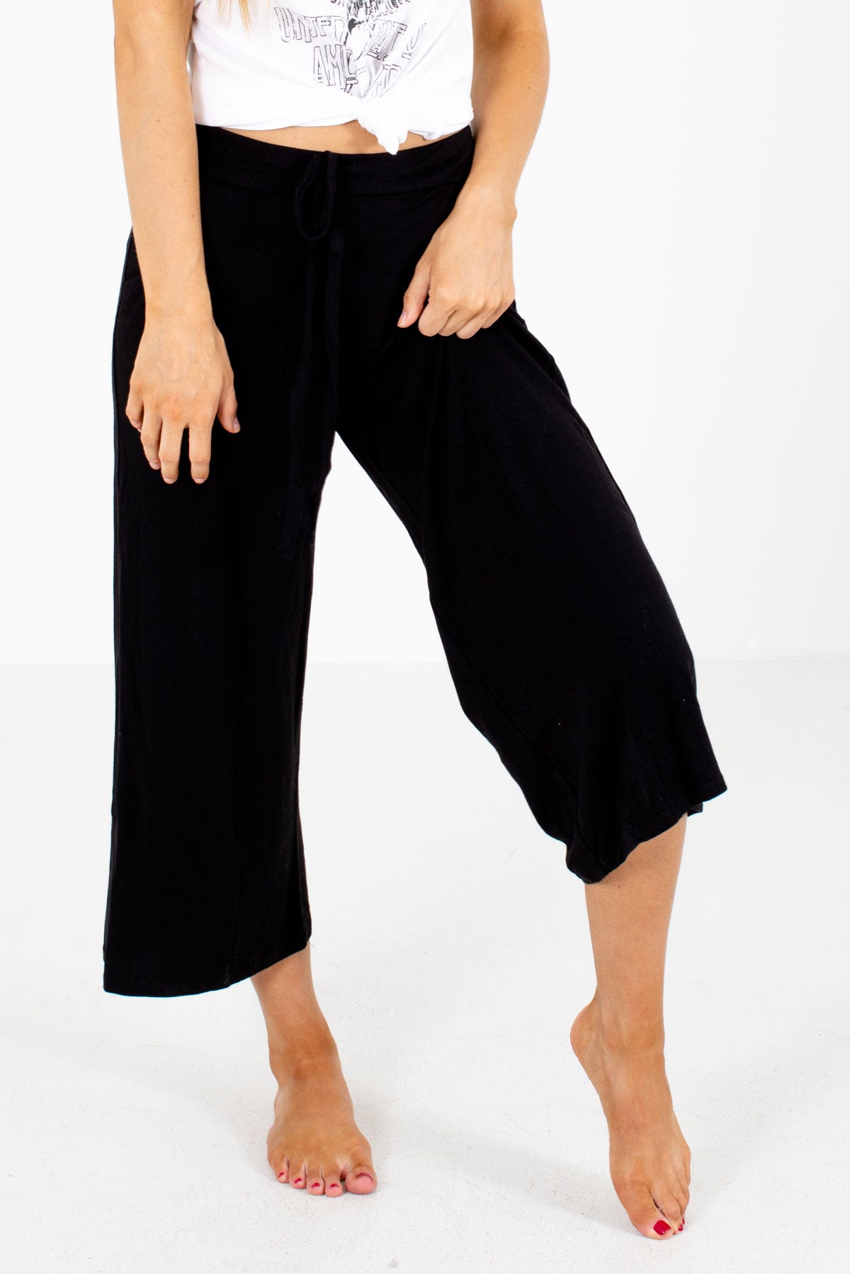 Black Cropped Length Boutique Pants for Women