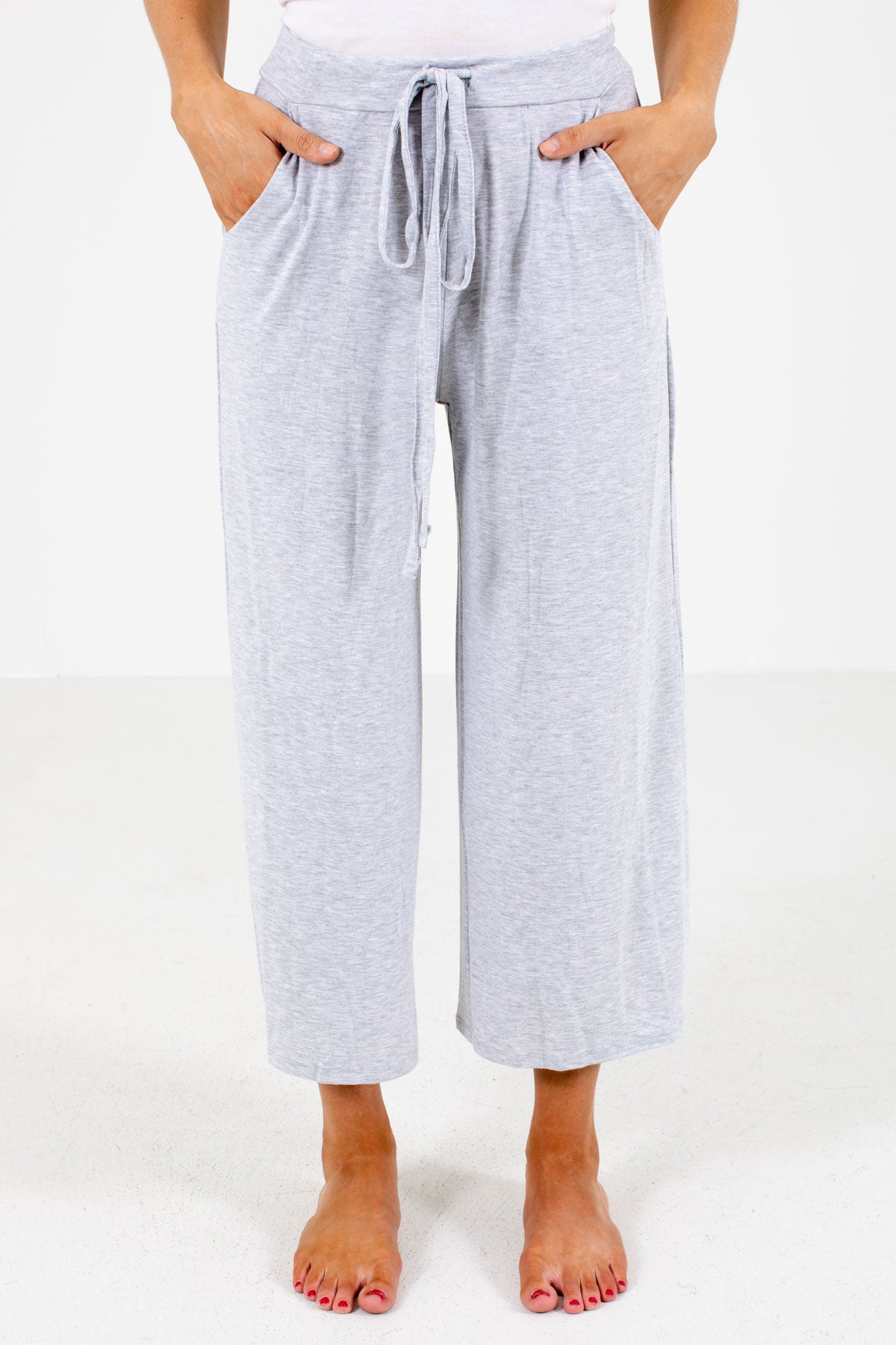 Gray Drawstring Waistband Boutique Pants for Women