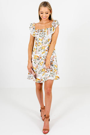White Multi Floral Print Ruffle Off Shoulder Mini Dresses Boutique