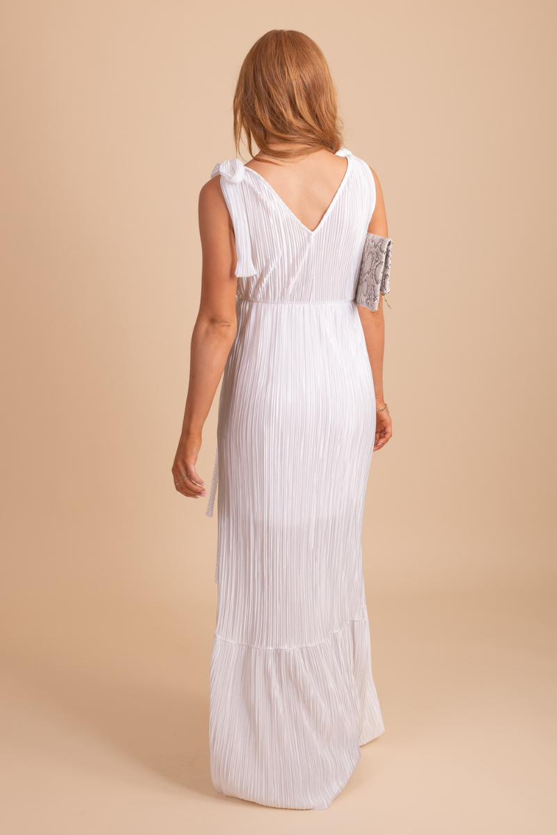 Women's White Ribbed Special Occasion Maxi Dress