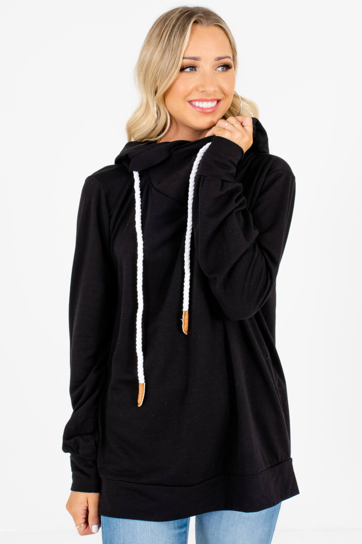 Black Soft and Stretchy Boutique Hoodies for Women
