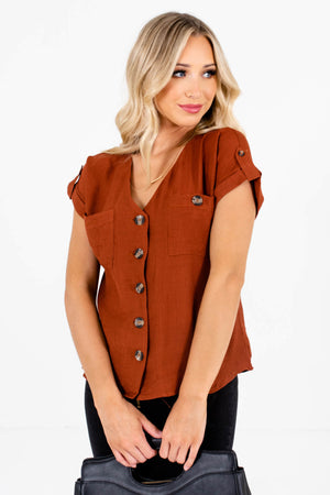 Women’s Rust Orange Lightweight Textured Material Boutique Tops