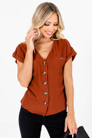 Women’s Rust Orange Cuffed Sleeve Boutique Tops