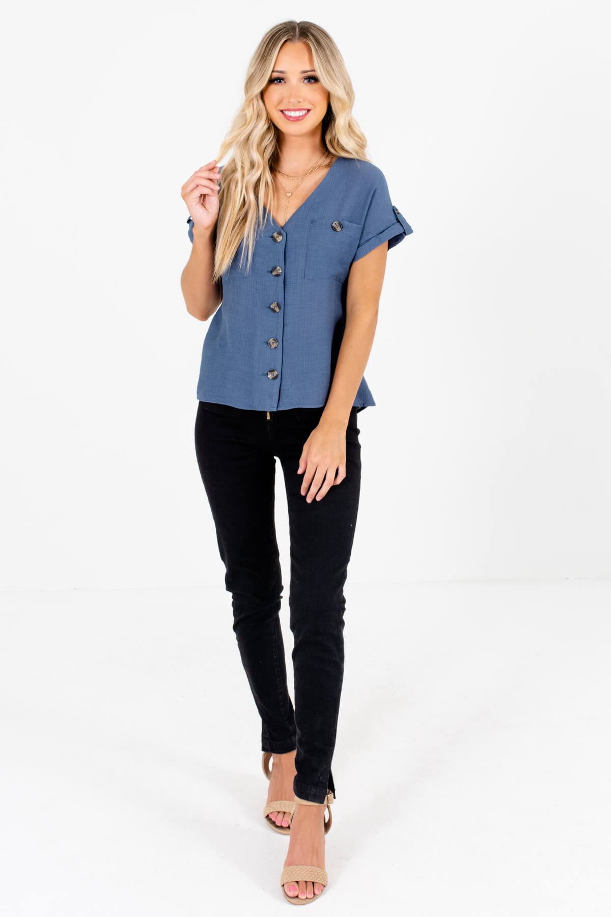 Women’s Slate Blue Fall and Winter Boutique Tops