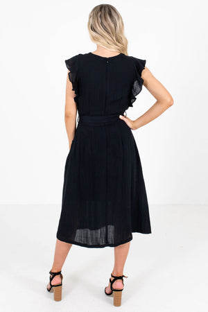 Women's Black Ruffle Sleeve Boutique Midi Dress