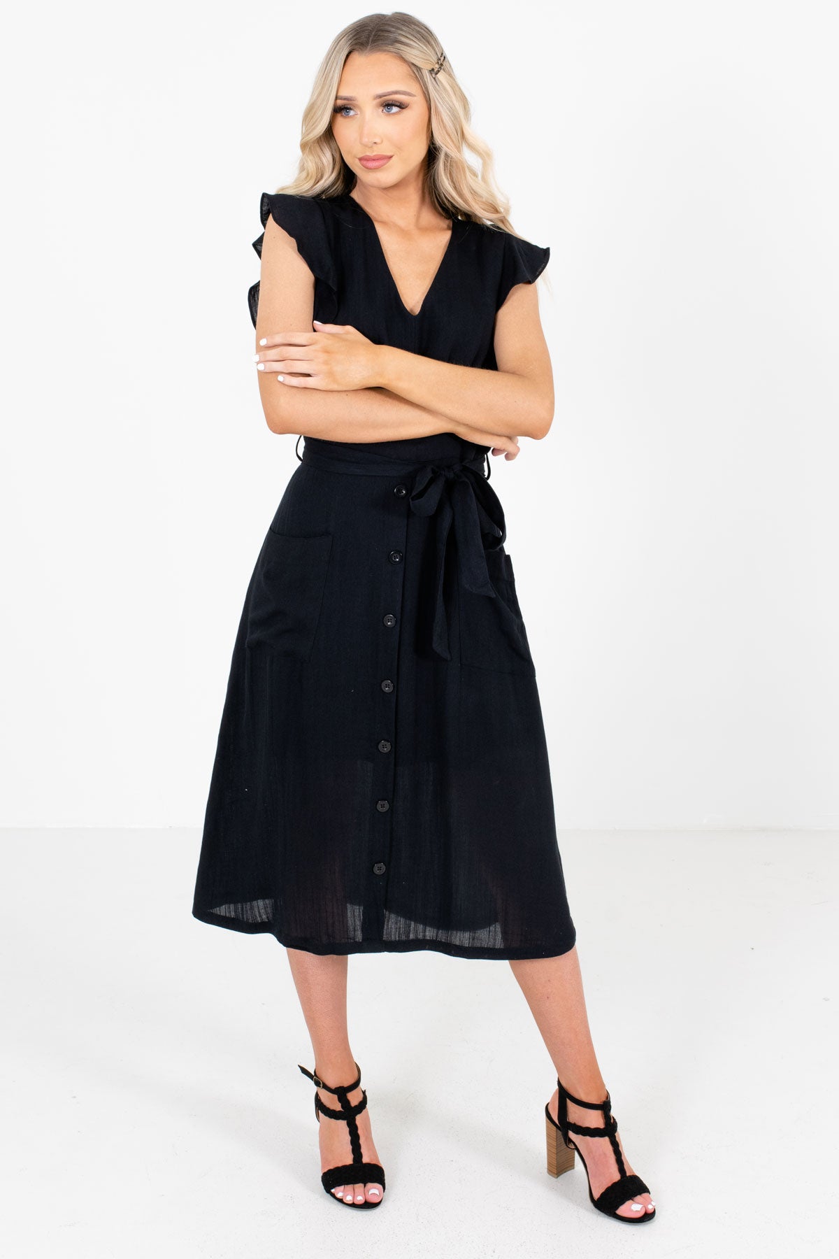 Black Cute and Comfortable Boutique Midi Dresses for Women