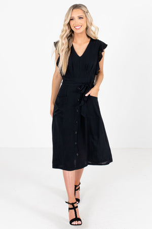 Women's Black Fully Lined Boutique Midi Dress