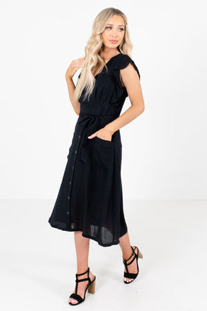 Black Boutique Midi Dresses with Pockets for Women