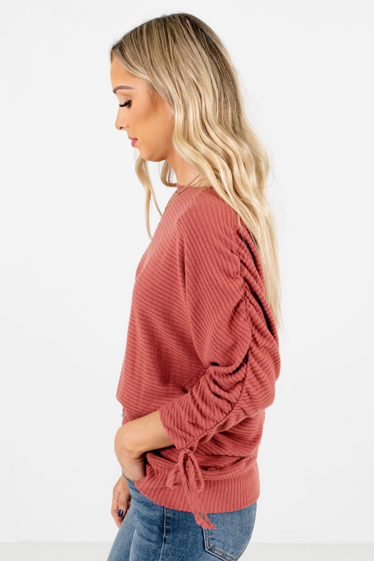 Pink High-Quality Ribbed Material Boutique Tops for Women