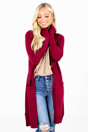 Burgundy Long Cardigan for Women
