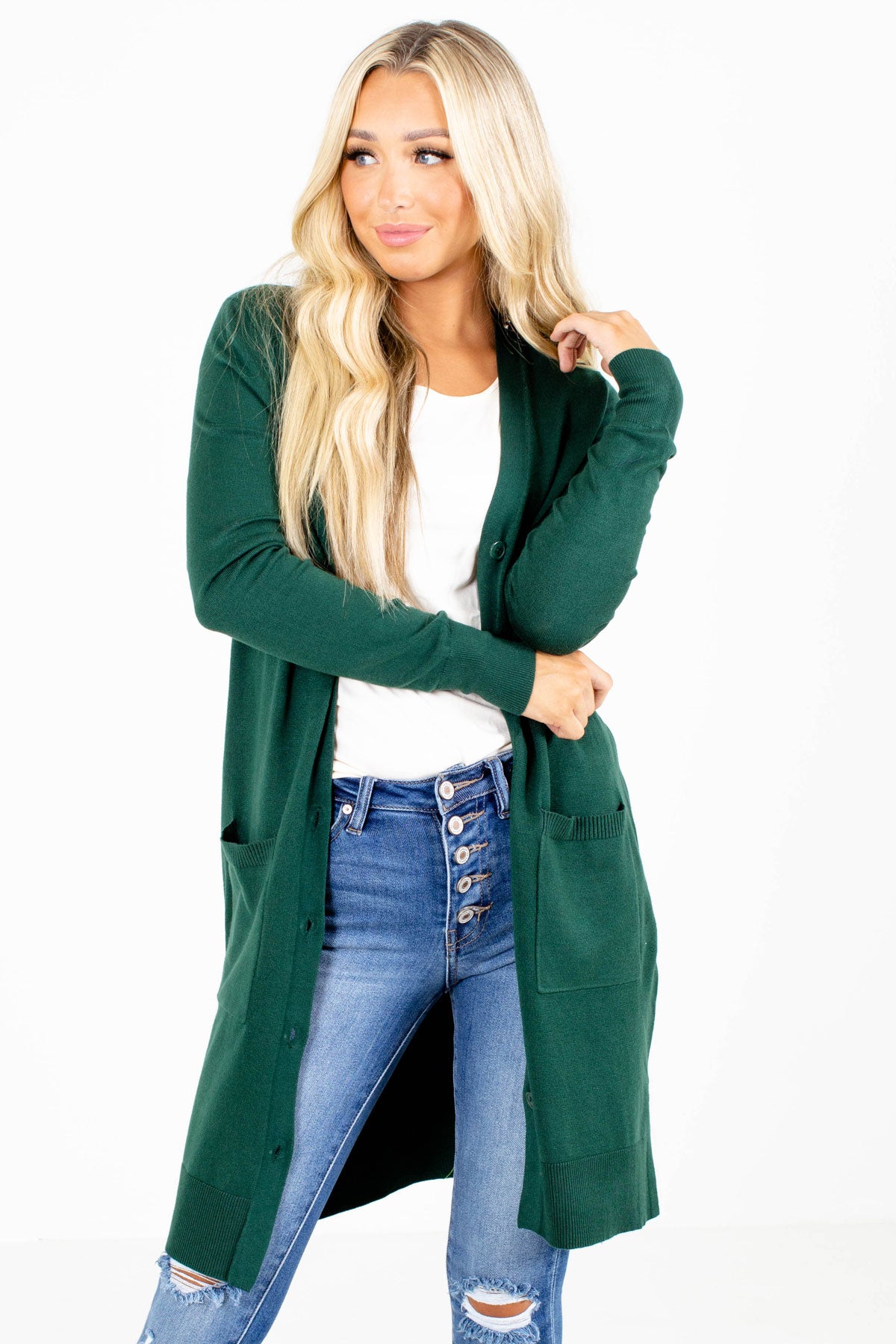 Hunter Green Button Front Cardigan for Women