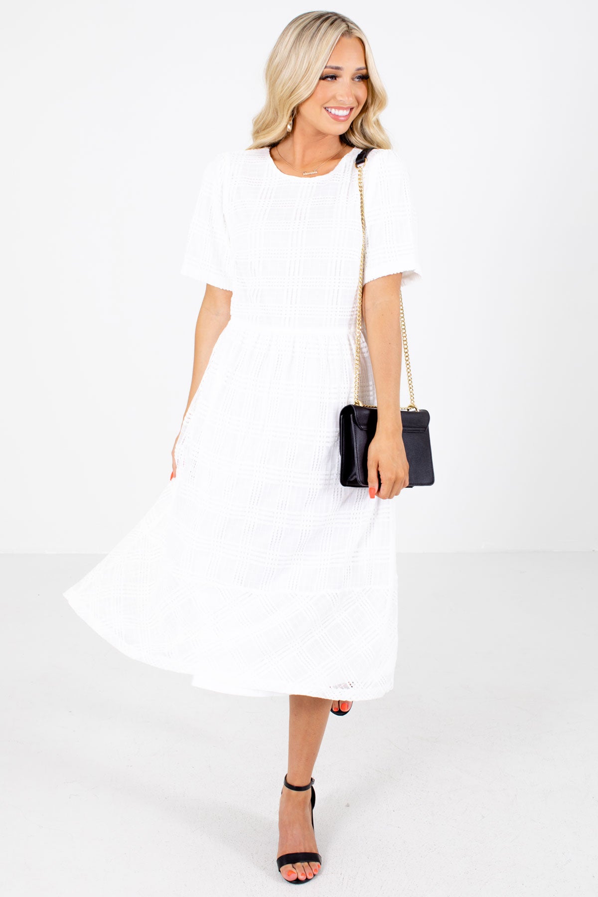White Cute and Comfortable Boutique Midi Dresses for Women