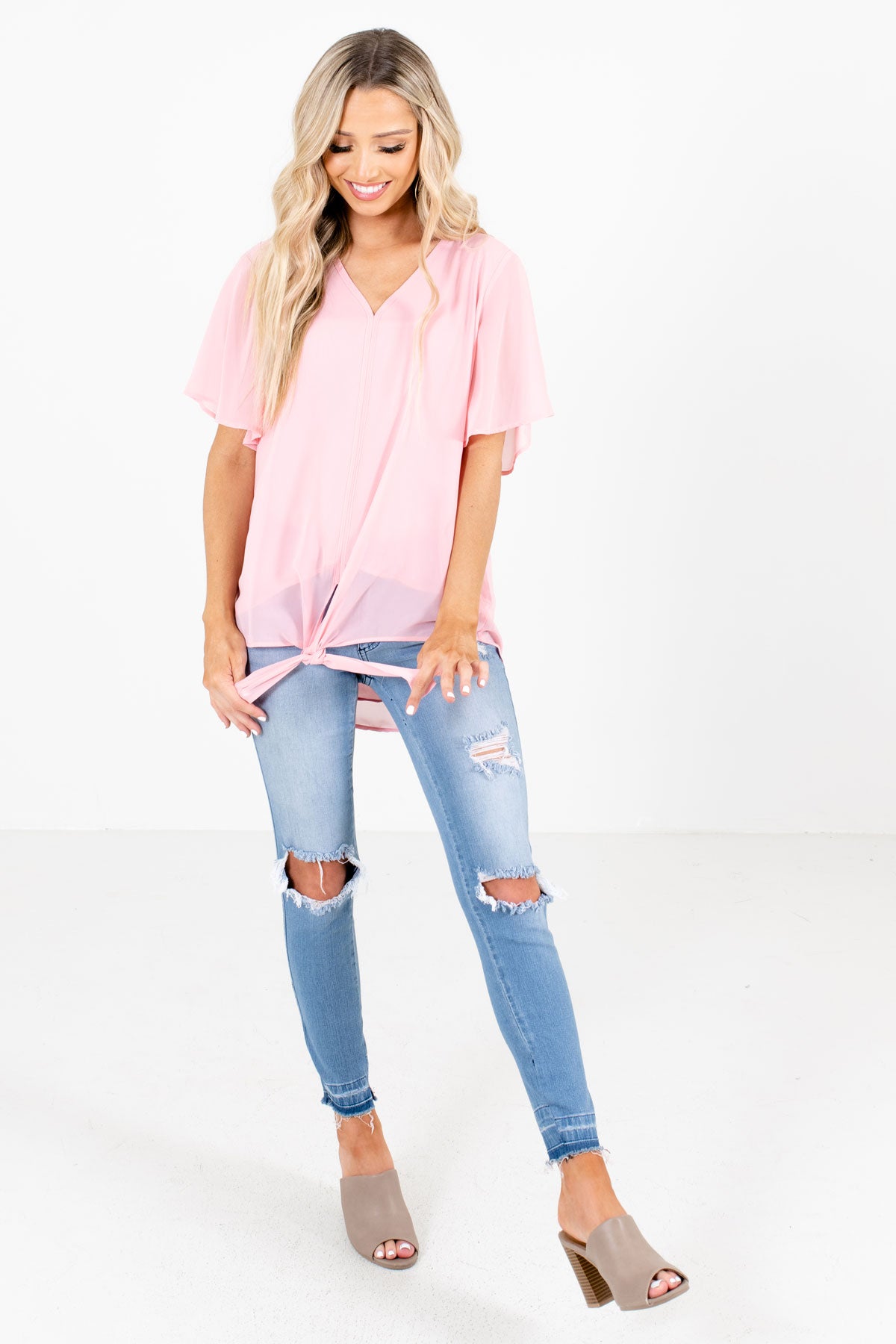 Pink Tie Front Blouse for Women