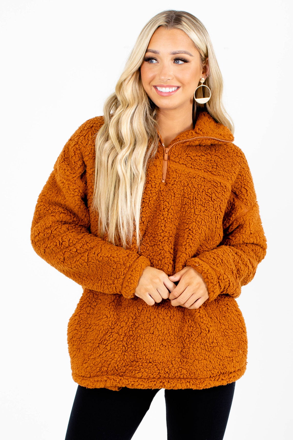 Orange Boutique Sherpa Pullover with Pockets for Women