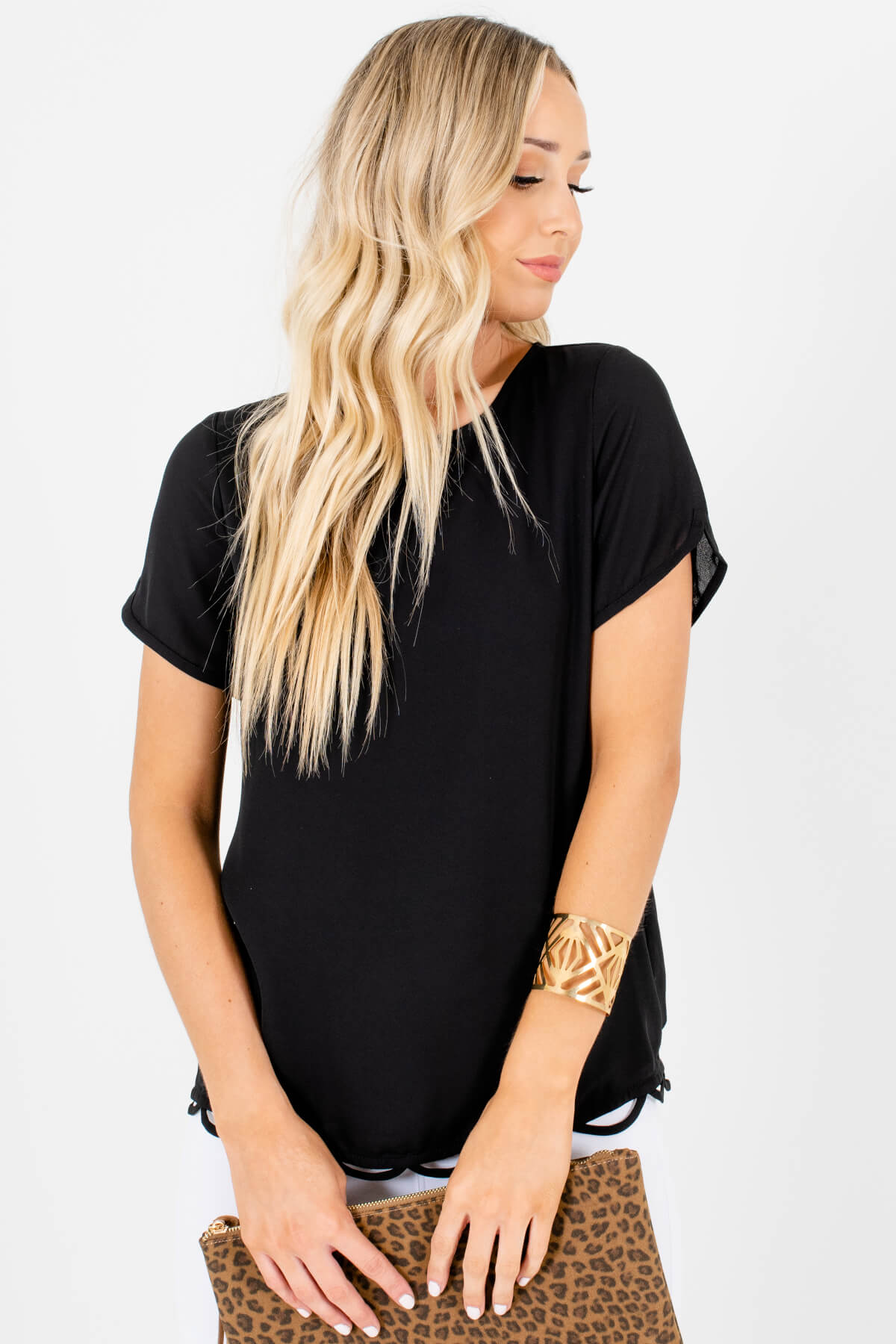 Black Fully Lined Boutique Blouses for Women